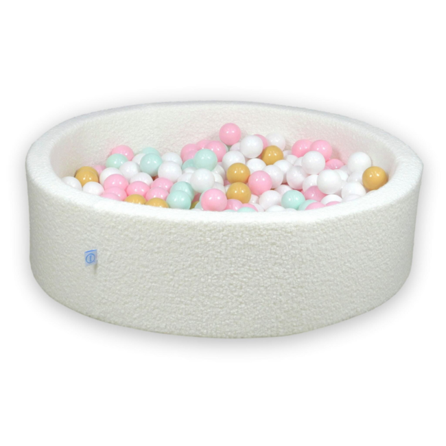 Piscine à balles en tissu teddy blanc – Avec 400 balles (Ø 7 cm)