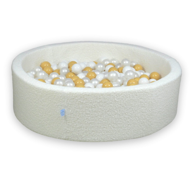 Piscine à balles en tissu teddy blanc – Avec 400 balles (Ø 7 cm)