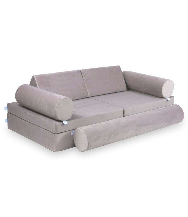 Modulaire Montessori speelbank van lila velvet met 10 delen