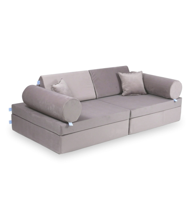 Modulaire Montessori speelbank van lila velvet met 10 delen