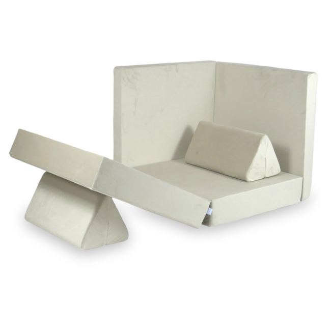 Canapé Montessori Comfort en velvet écru – ensemble modulaire