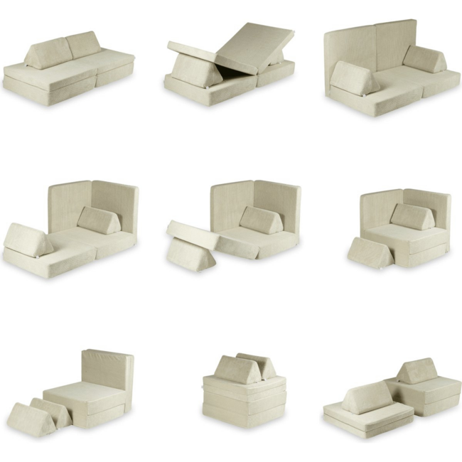 Banc de jeu Montessori luxueux beige en tissu velours côtelé doux