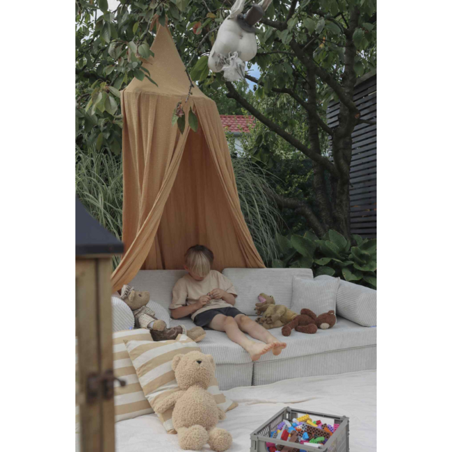 Banc de jeu Montessori luxueux gris en tissu velours côtelé doux