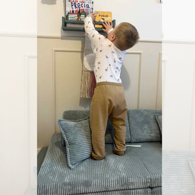 Mintfarbene luxuriöse Montessori-Spielbank aus weichem Cordstoff