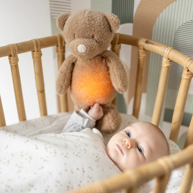 Knuffelbeer nachtlampje – zachte teddystof knuffel met licht, geluid en huildetectie