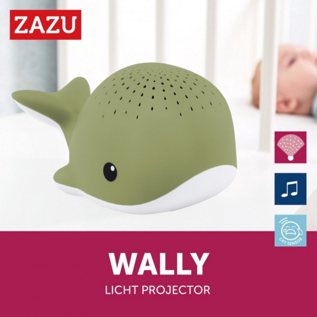 Projecteur veilleuse apaisant Wally en forme de baleine avec lumières douces, vert