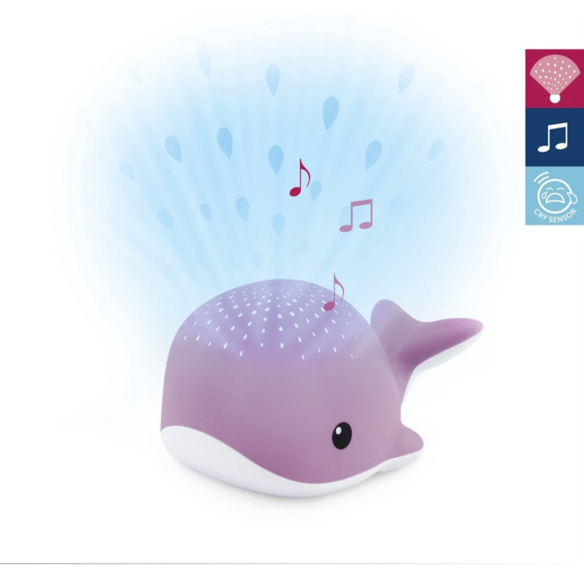 Wally whale projector in purple – soothing starry sky for bedtime