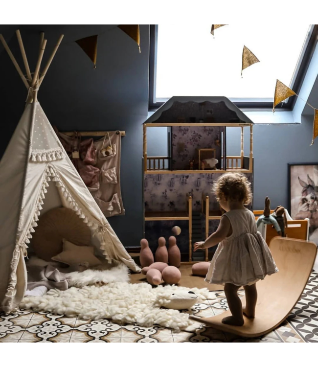 Boho tipi tent met kwastjes in ecru – gezellige speeltent voor kinderen