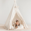 Boho teepee tent with tassels in ecru – cozy play tent for kids
