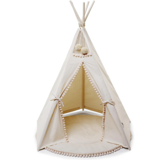 Minicamp Boho tipi tent met pompoms | Ecru