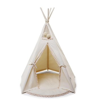 Minicamp Boho tipi tent met pompoms | Ecru