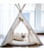Tipi  tent voor middelgrote honden en grote katten in ecru met pompons – duurzaam, comfortabel en stijlvol (maat M)