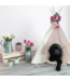 Tipi  tent voor middelgrote honden en grote katten in ecru met pompons – duurzaam, comfortabel en stijlvol (maat M)