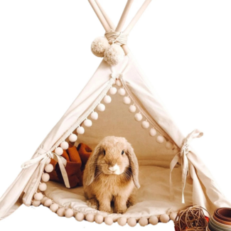 Minicamp konijnen tipi tent met pompoms ecru | Maat XS