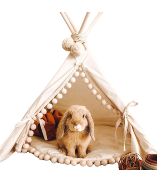 Minicamp konijnen tipi tent met pompoms ecru | Maat XS