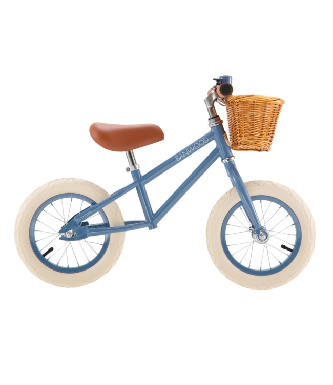 Blauwe 12 inch loopfiets – licht, veilig en met klassiek design