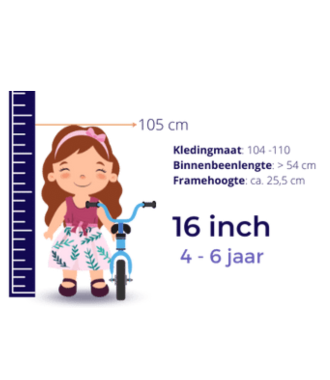 Kinderfiets 16 inch wit met mand, zijwieltjes en verstelbaar stuur