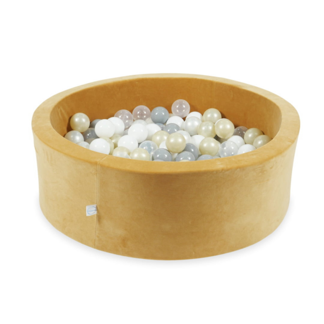 Round Soft Velvet Ball Pit 90 cm with 200 Balls of Choice | Caramel