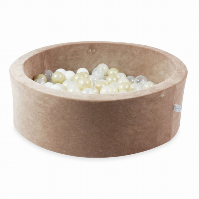 Ronde ballenbak soft velvet 90 cm met 200 ballen naar keuze | Donker beige