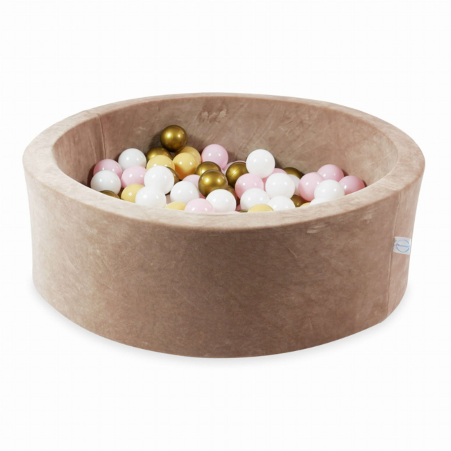 Piscine à balles ronde Soft Velvet 90 cm avec 200 balles au choix | Beige foncé