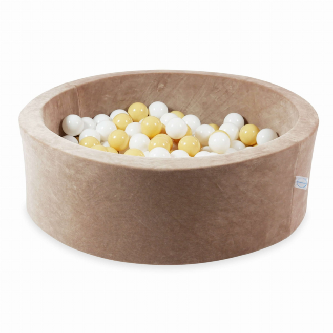 Rundes Bällebad Soft Velvet 90 cm mit 200 Bällen nach Wahl | Dunkelbeige