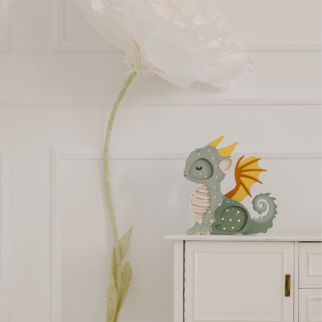 Veilleuse Dragon verte en Bois FSC® | LED Chaude & Dimmable