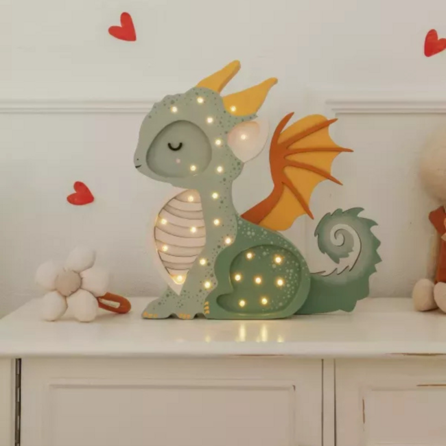 Dragon Night Lamp Green from FSC® Wood | Warm LED Light & Dimmable