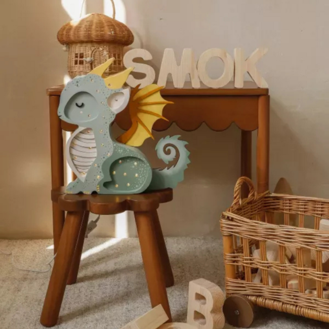 Veilleuse Dragon verte en Bois FSC® | LED Chaude & Dimmable