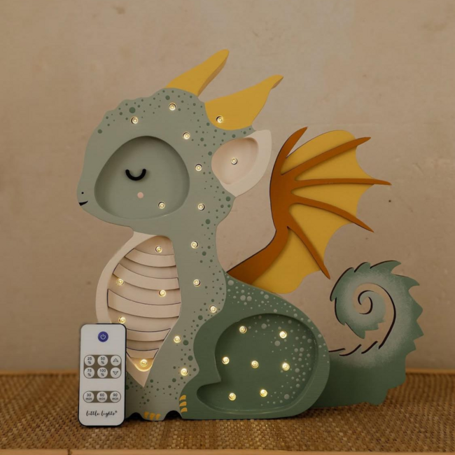 Nachtlampe Drache Grün aus FSC®-Holz | Warmes LED-Licht & Dimmbar