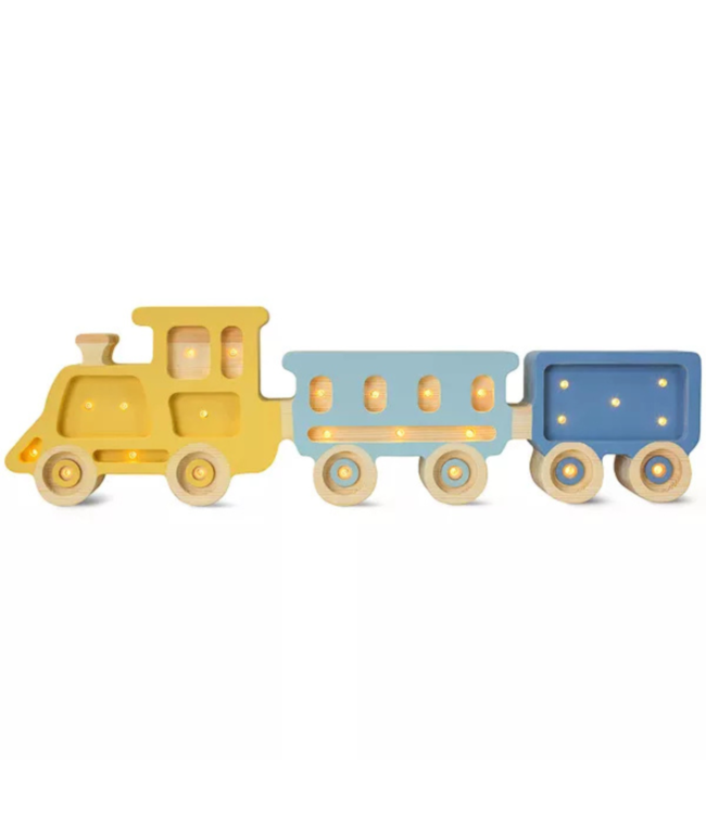 Trein kinderlamp met 2 wagonnen in geel en blauw