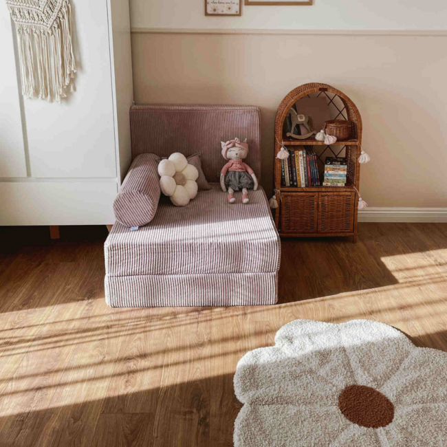 Lavendelkleurige Montessori speelbank van zachte corduroy stof