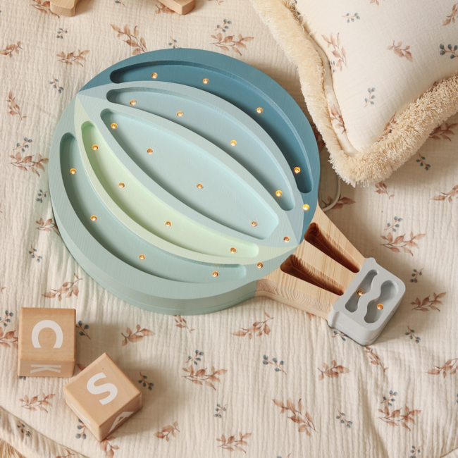 Veilleuse Montgolfière Bleue en Bois FSC® | LED Chaude & Dimmable