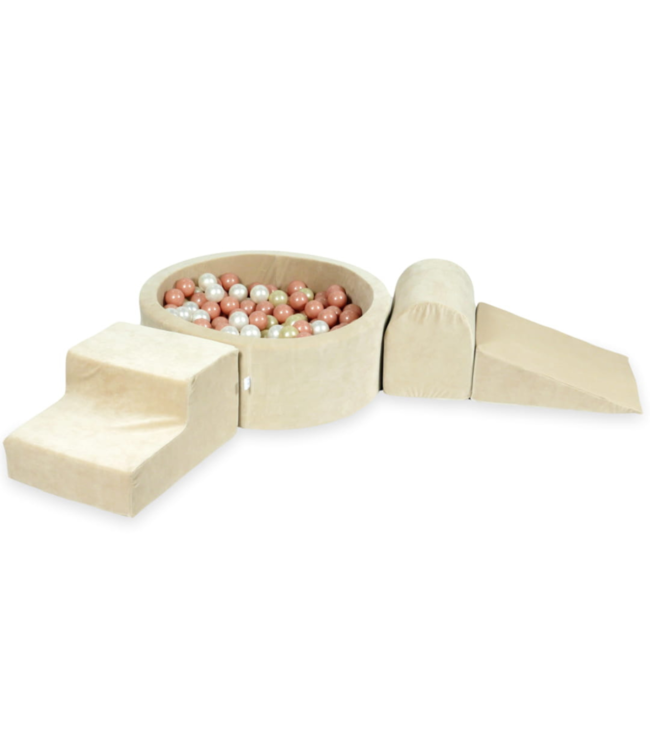 Velvet foam blokken speelset in beige met zachte ballenbak