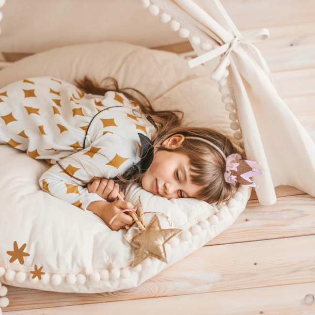 Soft floor cushion with decorative pompons – Ecru | Stylish and comfortable