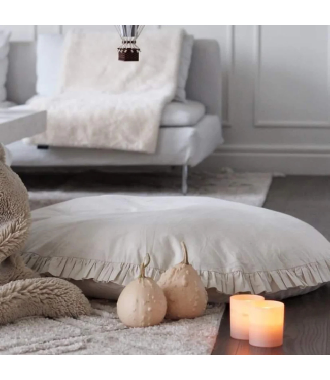 Oversized vloerkussen kinderkamer ecru met rushes | natuurlijk & comfortabel
