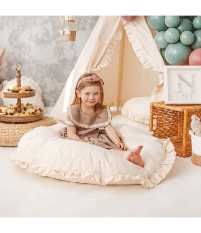 Oversized vloerkussen kinderkamer ecru met rushes | natuurlijk & comfortabel