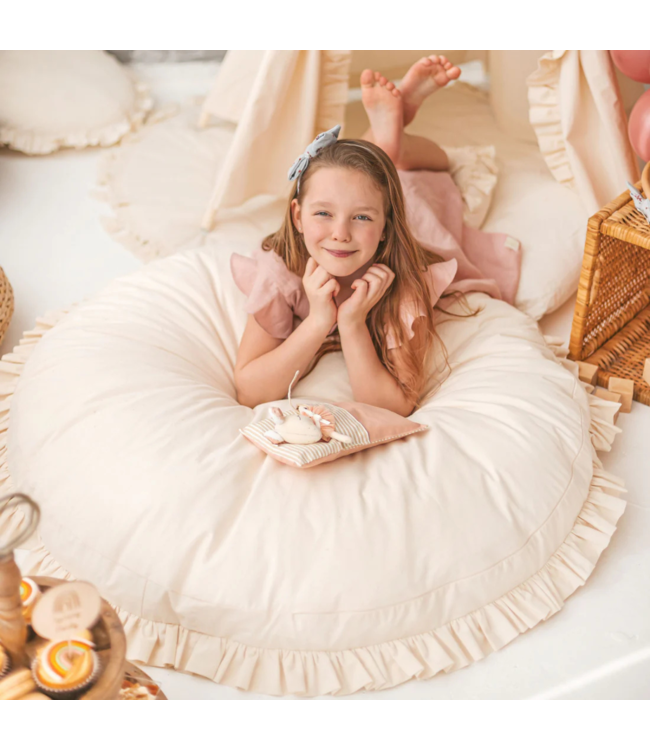 Oversized vloerkussen kinderkamer ecru met rushes | natuurlijk & comfortabel