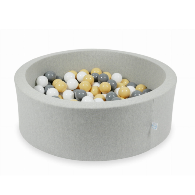 Grey ball pit with 200 soft balls – stylish and safe playtime fun