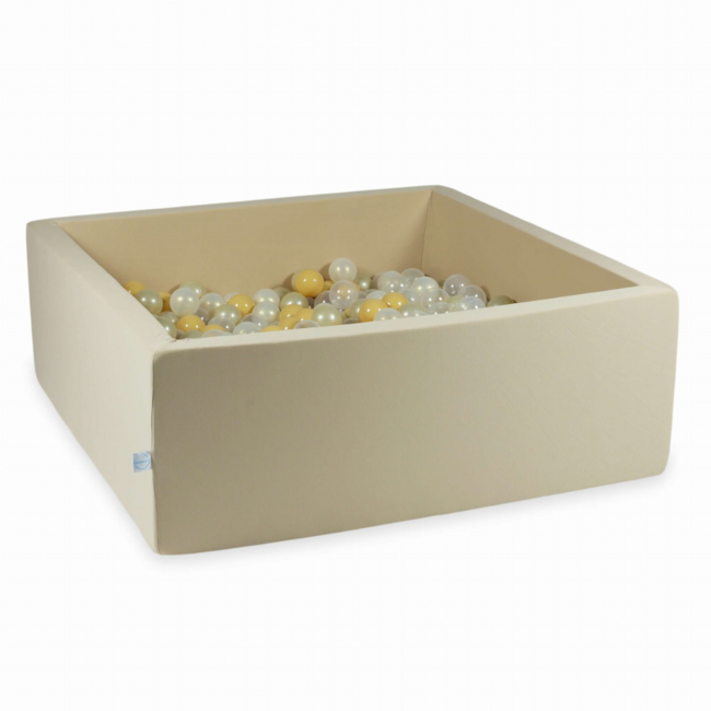 Ballenbak vierkant katoen | Beige, met 600 zachte ballen voor uren speelplezier