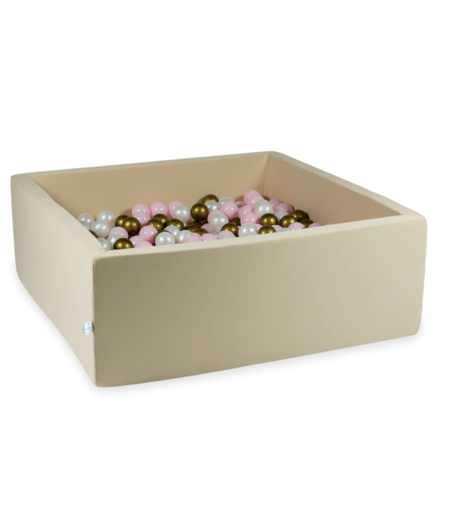 Vierkante ballenbak 110x110 in beige met 600 ballen – veilige speelplek voor je kindje