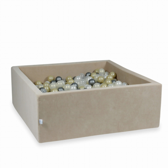 Ballenbak soft velvet vierkant | Beige, met 600 zachte ballen voor uren speelplezier