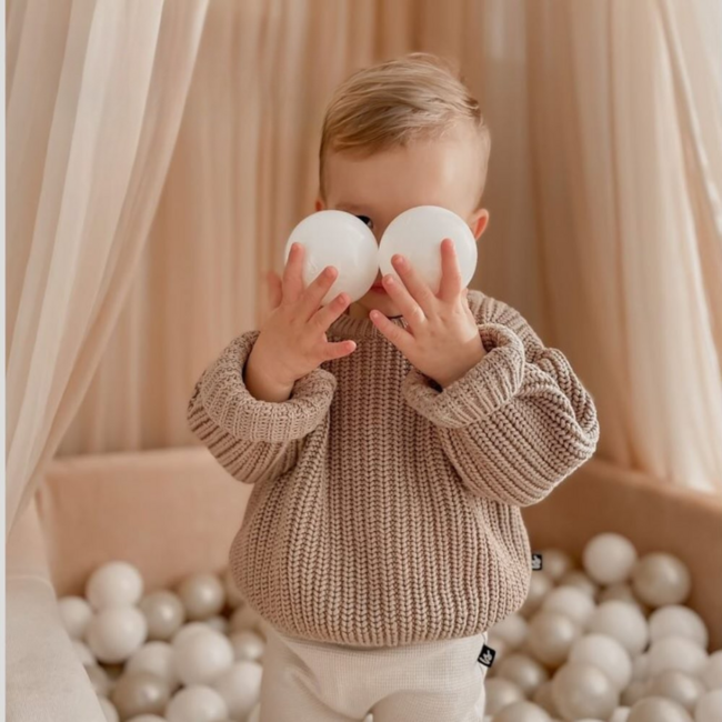 Soft Velvet Square Ball Pit | Beige with 600 soft balls for endless fun