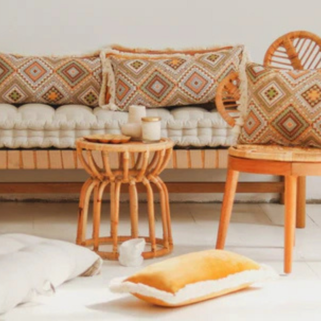 Boho sierkussen met franjes 60 x 30 cm – handgemaakt en sfeervol accessoire voor elk interieur