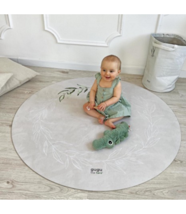 Speelgoedmand met olijftakjesprint – opbergen in natuurlijke stijl