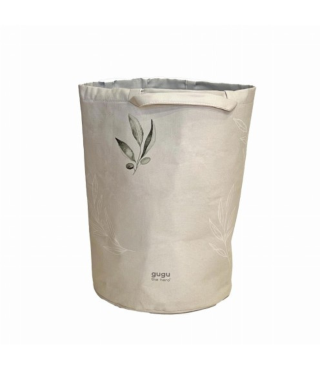 Speelgoedmand met olijftakjesprint – opbergen in natuurlijke stijl