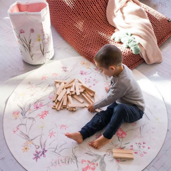 Speelgoedmand Flower Power – kleurrijke opberger met retro bloemenprint