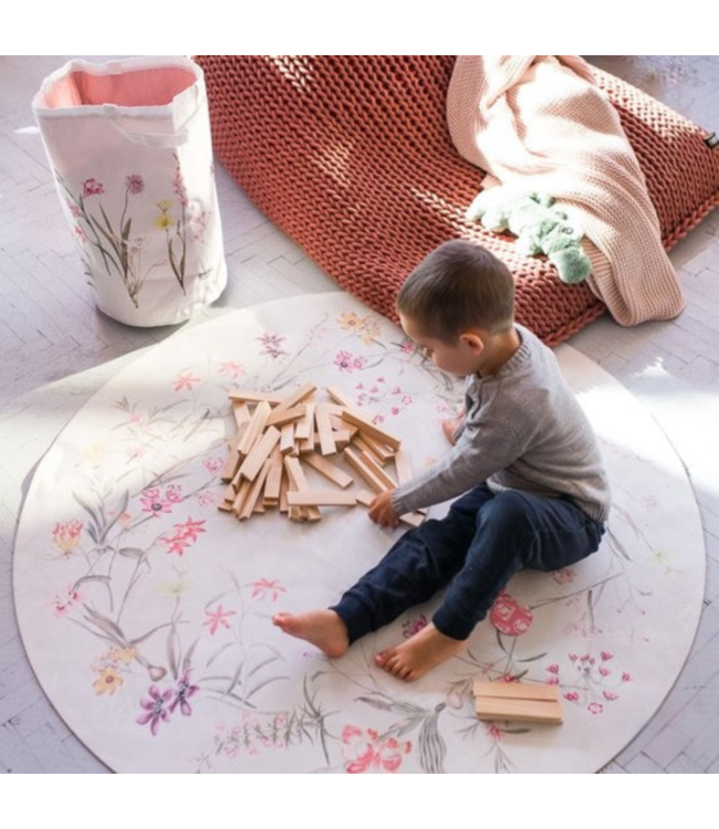 Speelgoedmand Flower Power – kleurrijke opberger met retro bloemenprint