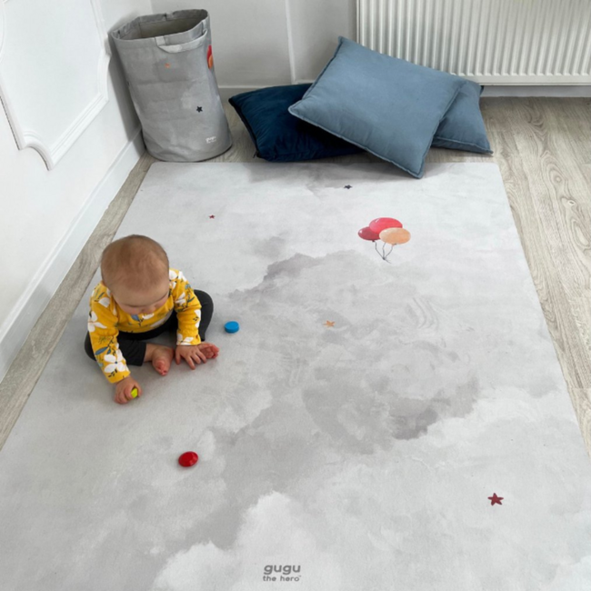 Speelgoedmand Balloon Dream – grijze opbergmand met zachte ballonprint voor kinderkamer