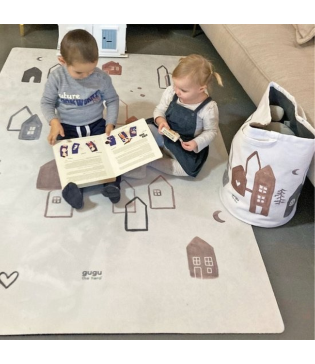 Speelgoedmand Scandi Town – stijlvolle opbergmand met minimalistische huisjesprint