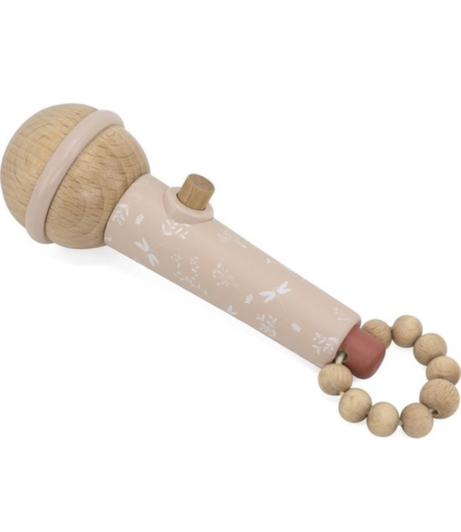 Roze houten microfoon met hartjes en kralen